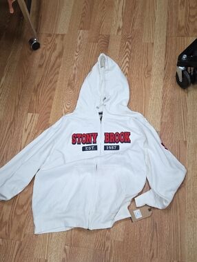 New MV Sport Stony Brook White Zip-Up Hoodie